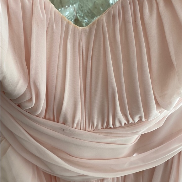 Blush Pink Maxi Asymmetrical Pleated Ruched Gown - Picture 7 of 8